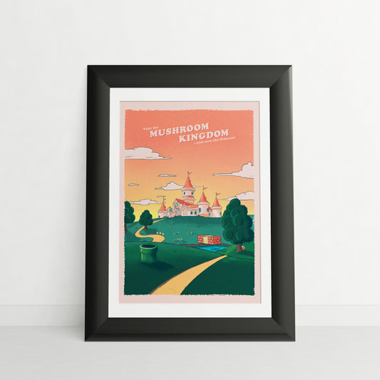 The Mushroom Kingdom Travel Poster  -  Super Mario Poster Art